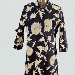 Isaac Mizrahi Blue and Cream Floral Trench Coat